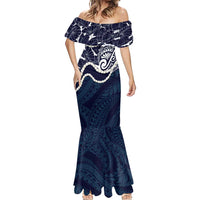 Aloha Hawaii Kalo Pikake Lei Mermaid Dress Chest Tattoo Oxford Blue Hawaiian Pattern LT14 - Polynesian Pride