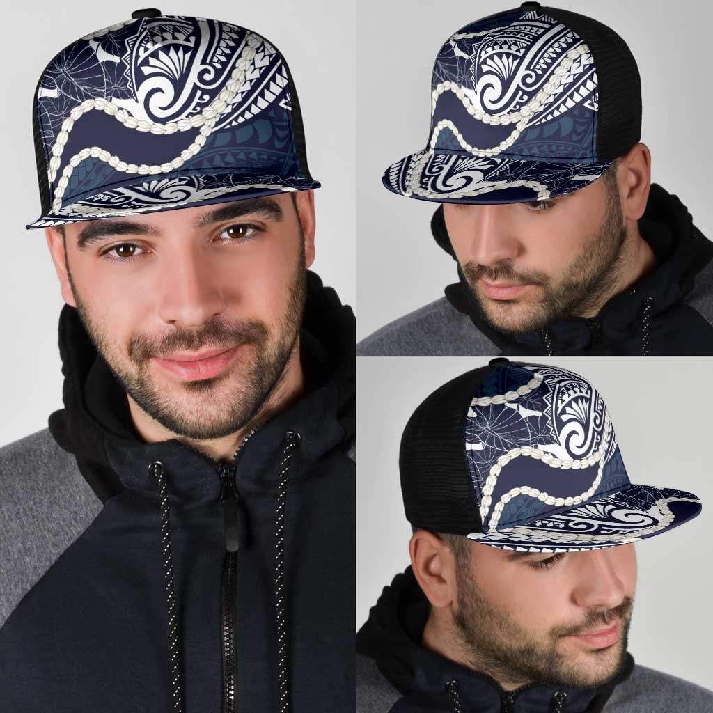 Aloha Hawaii Kalo Pikake Lei Mesh Trucker Cap Chest Tattoo Oxford Blue Hawaiian Pattern LT14 - Polynesian Pride