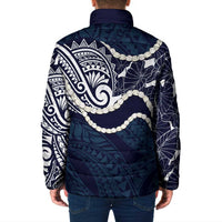 Aloha Hawaii Kalo Pikake Lei Padded Jacket Chest Tattoo Oxford Blue Hawaiian Pattern LT14 - Polynesian Pride