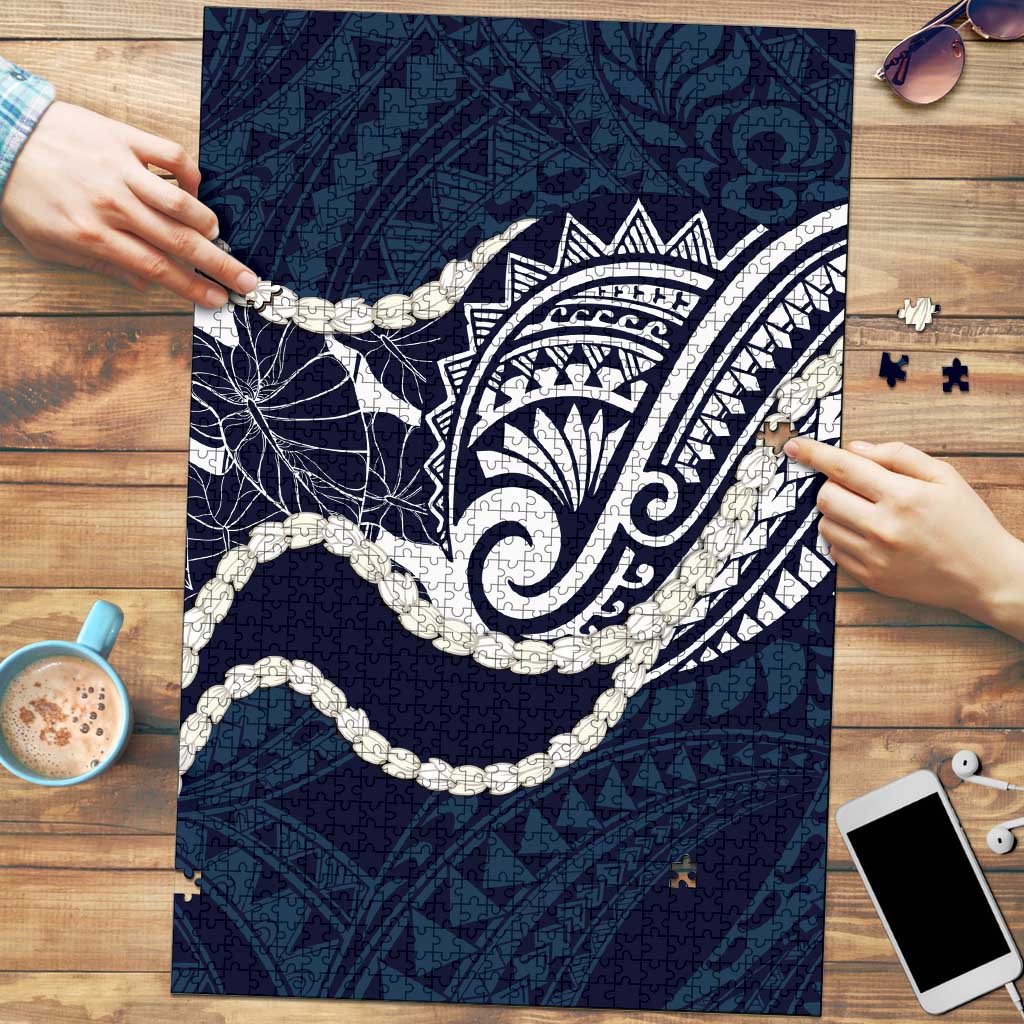 Aloha Hawaii Kalo Pikake Lei Puzzle Chest Tattoo Oxford Blue Hawaiian Pattern LT14 Oxford Blue - Polynesian Pride