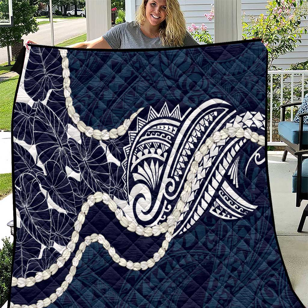 Aloha Hawaii Kalo Pikake Lei Quilt Chest Tattoo Oxford Blue Hawaiian Pattern