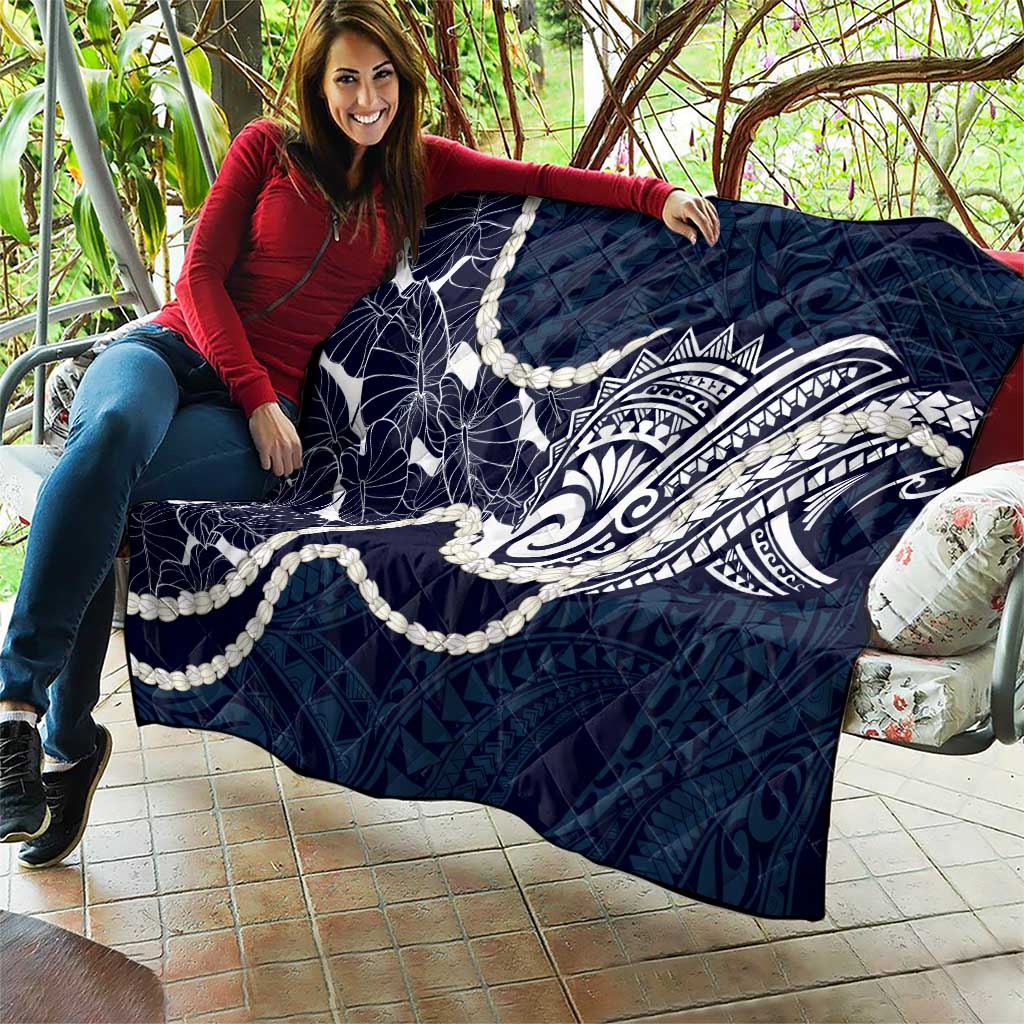 Aloha Hawaii Kalo Pikake Lei Quilt Chest Tattoo Oxford Blue Hawaiian Pattern