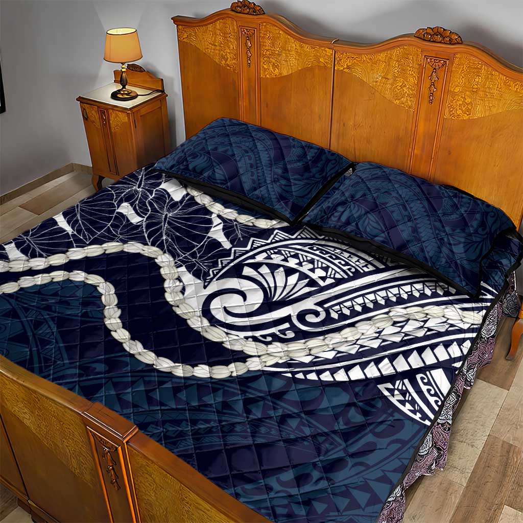 Aloha Hawaii Kalo Pikake Lei Quilt Bed Set Chest Tattoo Oxford Blue Hawaiian Pattern LT14 - Polynesian Pride