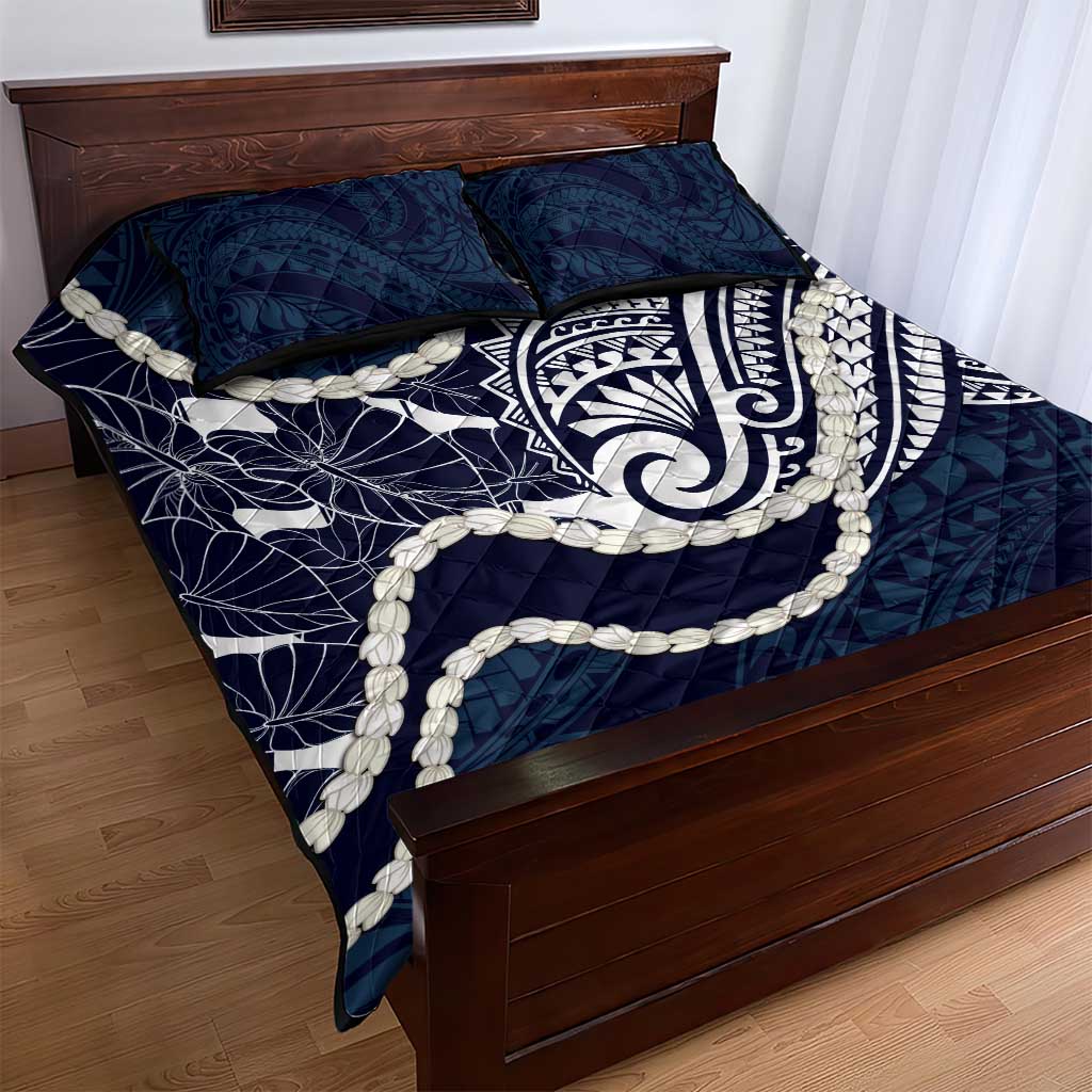 Aloha Hawaii Kalo Pikake Lei Quilt Bed Set Chest Tattoo Oxford Blue Hawaiian Pattern LT14 - Polynesian Pride