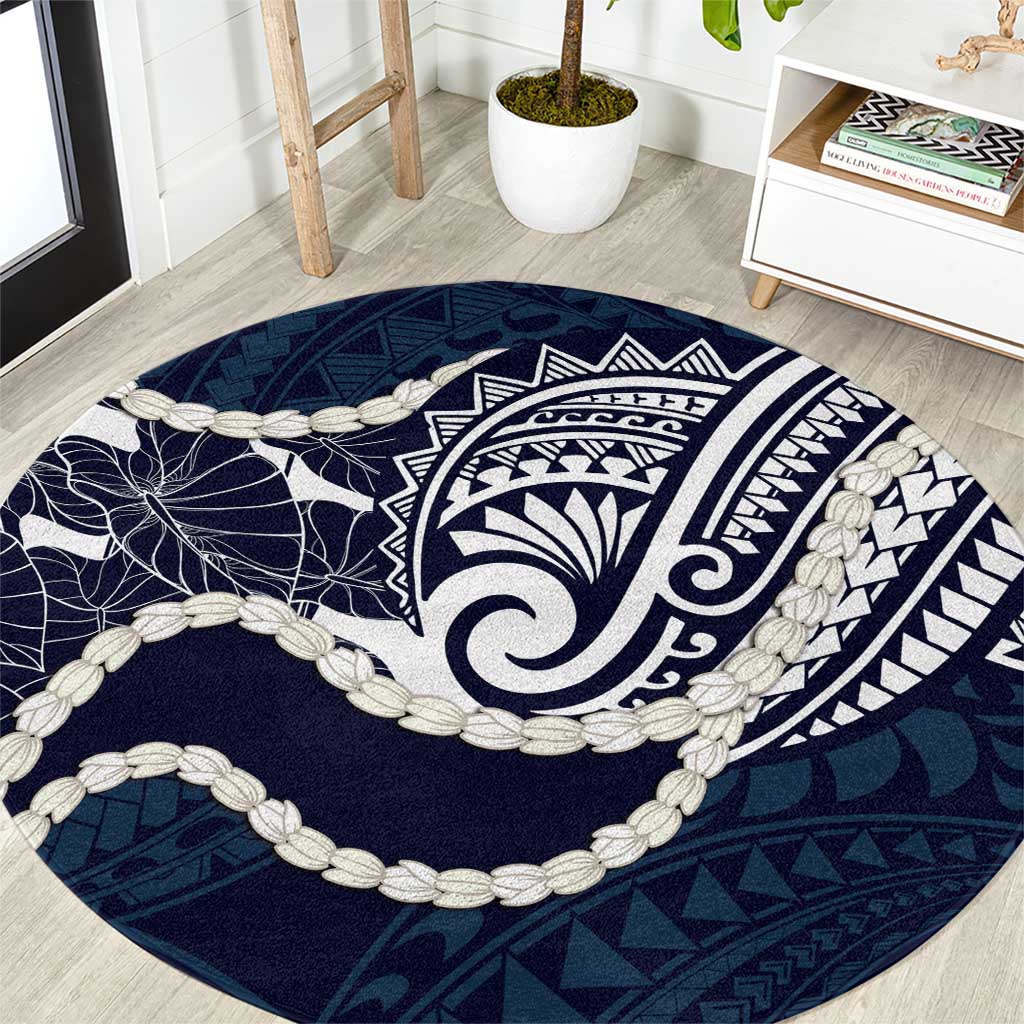 Aloha Hawaii Kalo Pikake Lei Round Carpet Chest Tattoo Oxford Blue Hawaiian Pattern LT14 Oxford Blue - Polynesian Pride