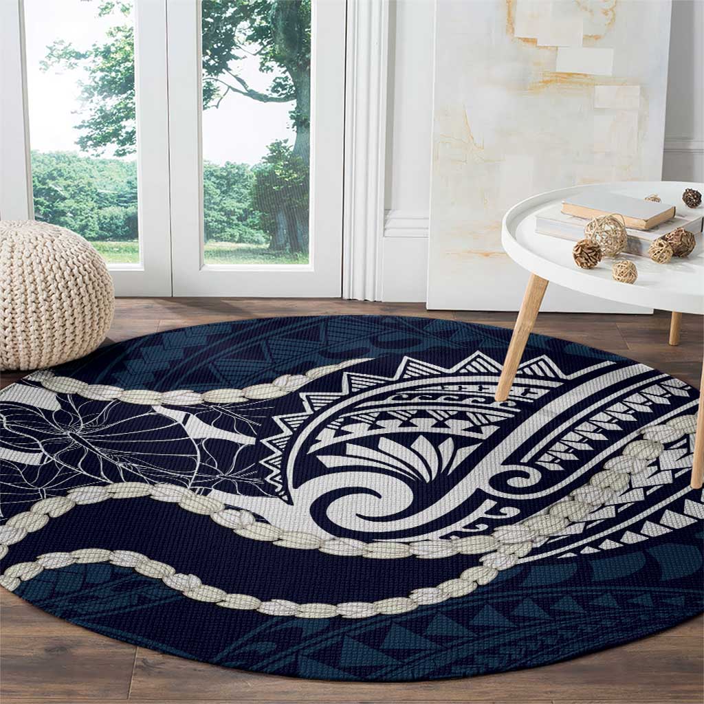Aloha Hawaii Kalo Pikake Lei Round Carpet Chest Tattoo Oxford Blue Hawaiian Pattern LT14 - Polynesian Pride