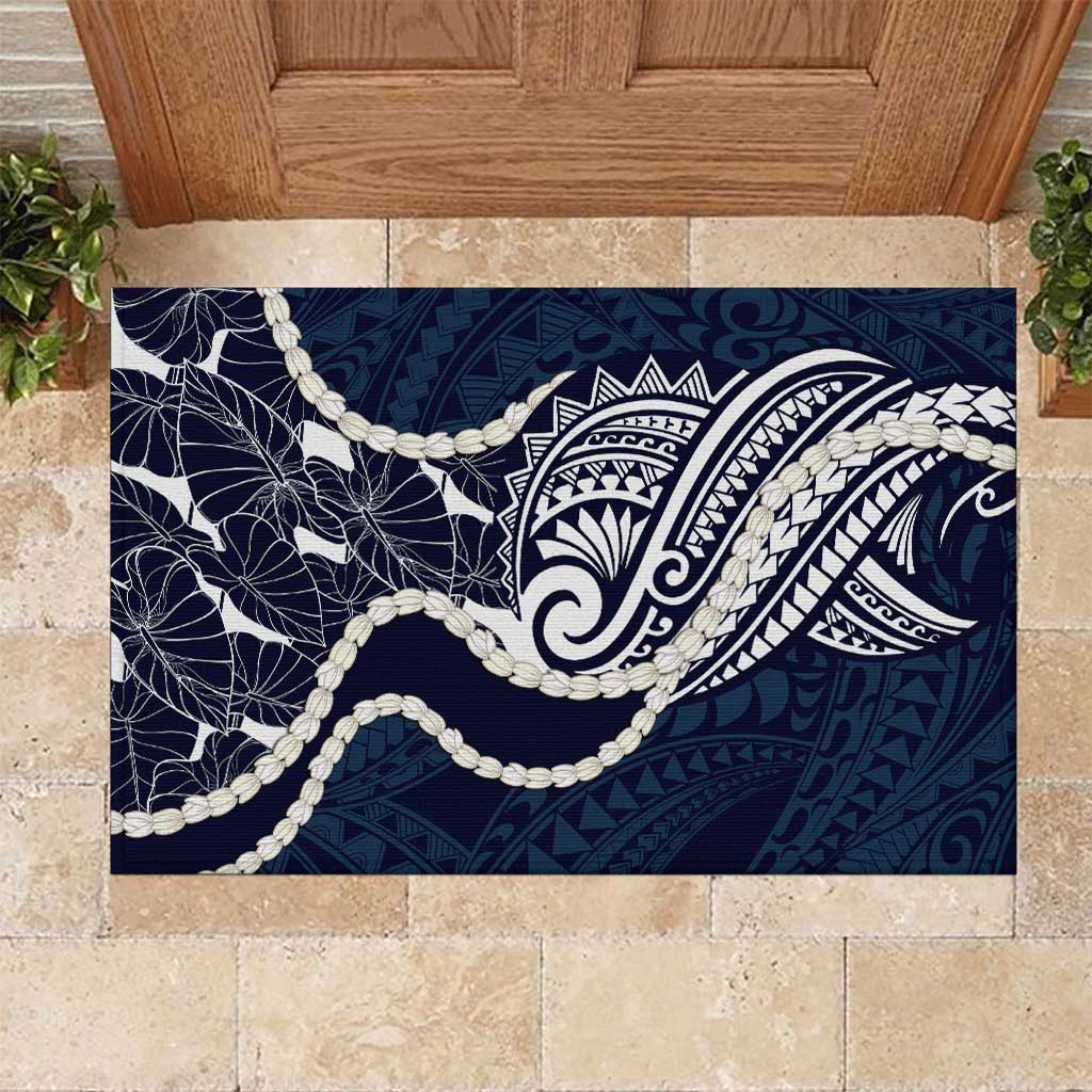 Aloha Hawaii Kalo Pikake Lei Rubber Doormat Chest Tattoo Oxford Blue Hawaiian Pattern LT14 Oxford Blue - Polynesian Pride