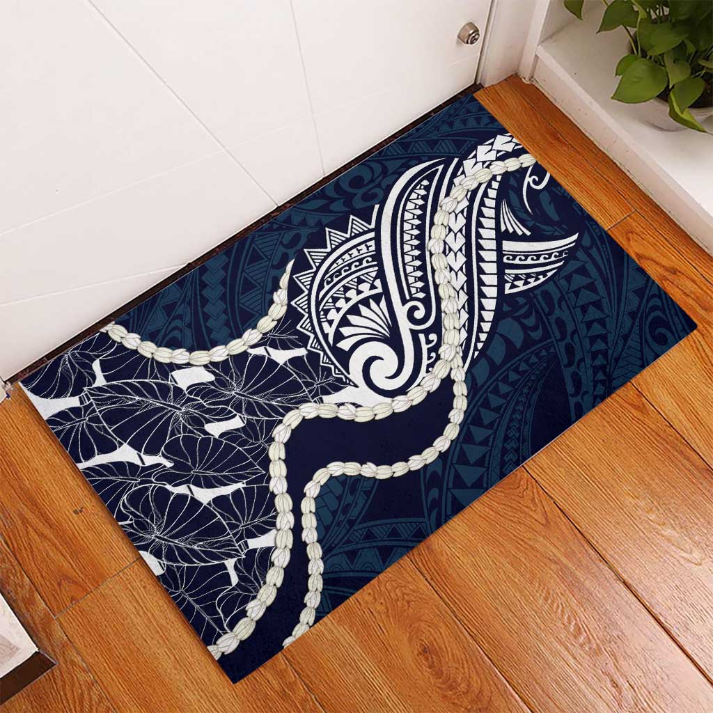 Aloha Hawaii Kalo Pikake Lei Rubber Doormat Chest Tattoo Oxford Blue Hawaiian Pattern LT14 - Polynesian Pride