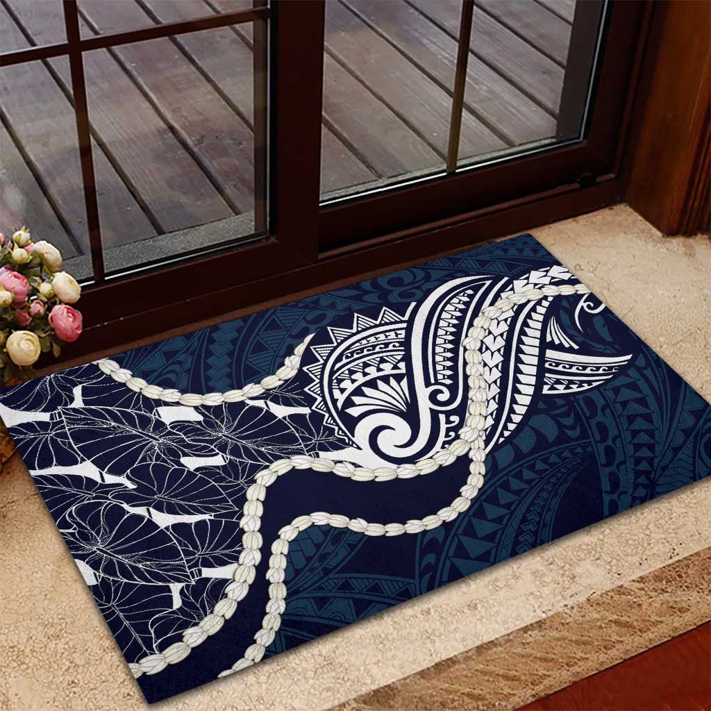 Aloha Hawaii Kalo Pikake Lei Rubber Doormat Chest Tattoo Oxford Blue Hawaiian Pattern LT14 - Polynesian Pride
