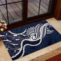 Aloha Hawaii Kalo Pikake Lei Rubber Doormat Chest Tattoo Oxford Blue Hawaiian Pattern LT14 - Polynesian Pride