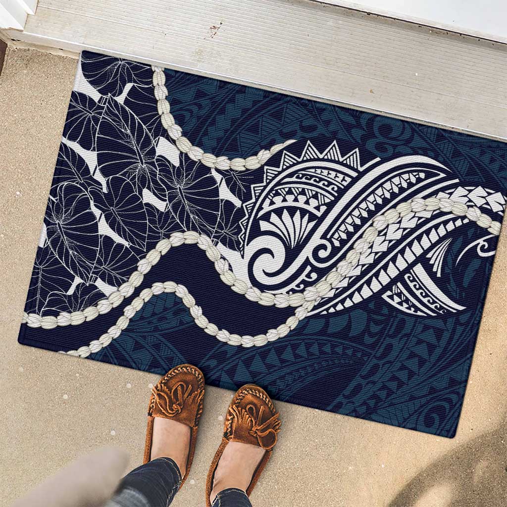 Aloha Hawaii Kalo Pikake Lei Rubber Doormat Chest Tattoo Oxford Blue Hawaiian Pattern LT14 - Polynesian Pride
