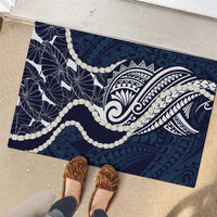 Aloha Hawaii Kalo Pikake Lei Rubber Doormat Chest Tattoo Oxford Blue Hawaiian Pattern LT14 - Polynesian Pride