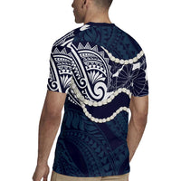 Aloha Hawaii Kalo Pikake Lei Rugby Jersey Chest Tattoo Oxford Blue Hawaiian Pattern LT14 - Polynesian Pride