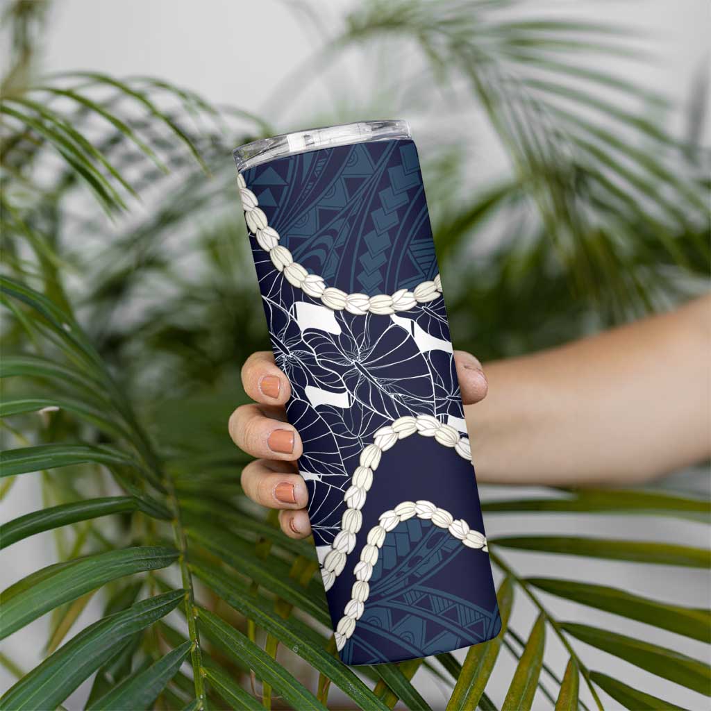 Aloha Hawaii Kalo Pikake Lei Skinny Tumbler Chest Tattoo Oxford Blue Hawaiian Pattern