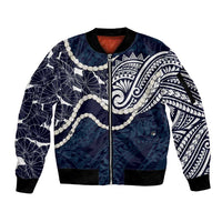 Aloha Hawaii Kalo Pikake Lei Sleeve Zip Bomber Jacket Chest Tattoo Oxford Blue Hawaiian Pattern LT14 Unisex Oxford Blue - Polynesian Pride