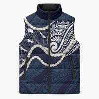 Aloha Hawaii Kalo Pikake Lei Sleeveless Puffer Jacket Chest Tattoo Oxford Blue Hawaiian Pattern LT14 Unisex Oxford Blue - Polynesian Pride