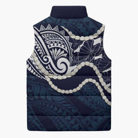 Aloha Hawaii Kalo Pikake Lei Sleeveless Puffer Jacket Chest Tattoo Oxford Blue Hawaiian Pattern LT14 - Polynesian Pride