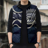 Aloha Hawaii Kalo Pikake Lei Sleeveless Puffer Jacket Chest Tattoo Oxford Blue Hawaiian Pattern LT14 - Polynesian Pride