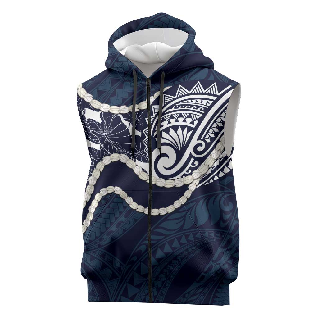 Aloha Hawaii Kalo Pikake Lei Sleeveless Zip Hoodie Chest Tattoo Oxford Blue Hawaiian Pattern LT14 Oxford Blue - Polynesian Pride