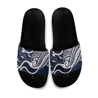 Aloha Hawaii Kalo Pikake Lei Slide Sandals Chest Tattoo Oxford Blue Hawaiian Pattern LT14 Oxford Blue - Polynesian Pride