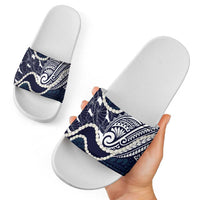 Aloha Hawaii Kalo Pikake Lei Slide Sandals Chest Tattoo Oxford Blue Hawaiian Pattern LT14 - Polynesian Pride