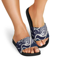 Aloha Hawaii Kalo Pikake Lei Slide Sandals Chest Tattoo Oxford Blue Hawaiian Pattern LT14 - Polynesian Pride