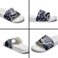 Aloha Hawaii Kalo Pikake Lei Slide Sandals Chest Tattoo Oxford Blue Hawaiian Pattern LT14 - Polynesian Pride