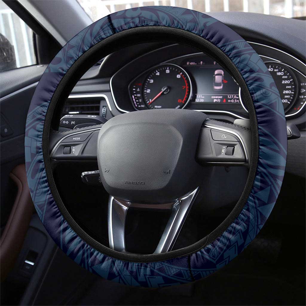 Aloha Hawaii Kalo Pikake Lei Steering Wheel Cover Chest Tattoo Oxford Blue Hawaiian Pattern LT14 - Polynesian Pride
