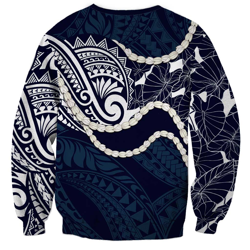 Aloha Hawaii Kalo Pikake Lei Sweatshirt Chest Tattoo Oxford Blue Hawaiian Pattern