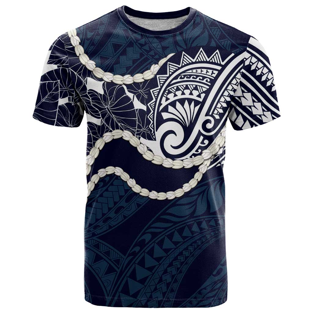 Aloha Hawaii Kalo Pikake Lei T Shirt Chest Tattoo Oxford Blue Hawaiian Pattern LT14 Oxford Blue - Polynesian Pride