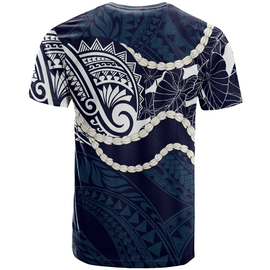 Aloha Hawaii Kalo Pikake Lei T Shirt Chest Tattoo Oxford Blue Hawaiian Pattern LT14 - Polynesian Pride