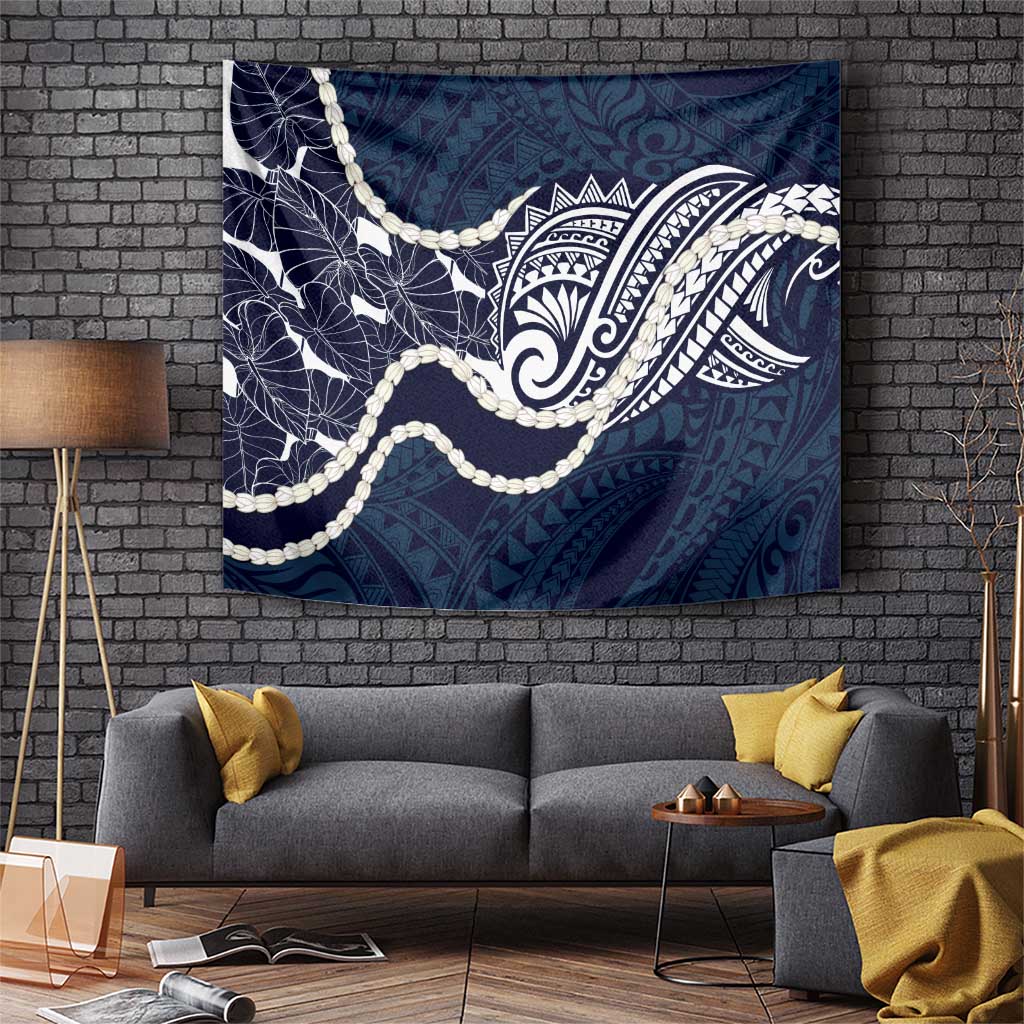 Aloha Hawaii Kalo Pikake Lei Tapestry Chest Tattoo Oxford Blue Hawaiian Pattern LT14 Oxford Blue - Polynesian Pride