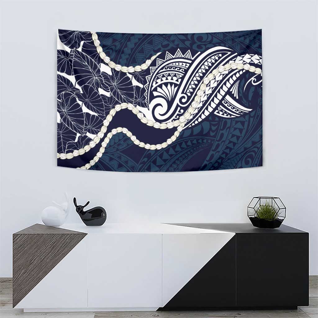 Aloha Hawaii Kalo Pikake Lei Tapestry Chest Tattoo Oxford Blue Hawaiian Pattern LT14 - Polynesian Pride