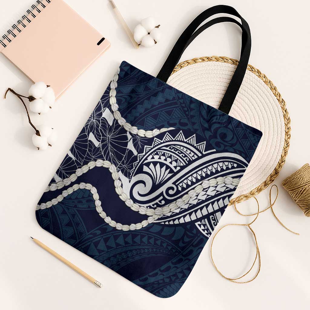 Aloha Hawaii Kalo Pikake Lei Tote Bag Chest Tattoo Oxford Blue Hawaiian Pattern LT14 Black Strap One Size Oxford Blue - Polynesian Pride