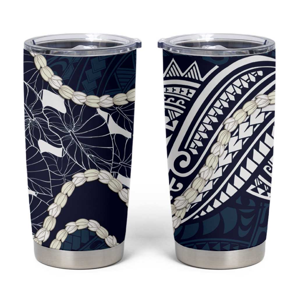 Aloha Hawaii Kalo Pikake Lei Tumbler Cup Chest Tattoo Oxford Blue Hawaiian Pattern LT14 Oxford Blue - Polynesian Pride