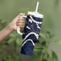 Aloha Hawaii Kalo Pikake Lei Tumbler With Handle Chest Tattoo Oxford Blue Hawaiian Pattern