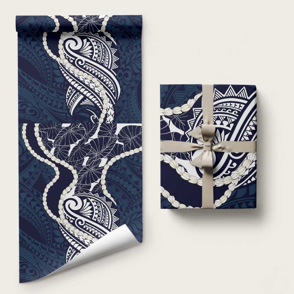 Aloha Hawaii Kalo Pikake Lei Wrapping Paper Chest Tattoo Oxford Blue Hawaiian Pattern LT14 58" × 23" Oxford Blue - Polynesian Pride
