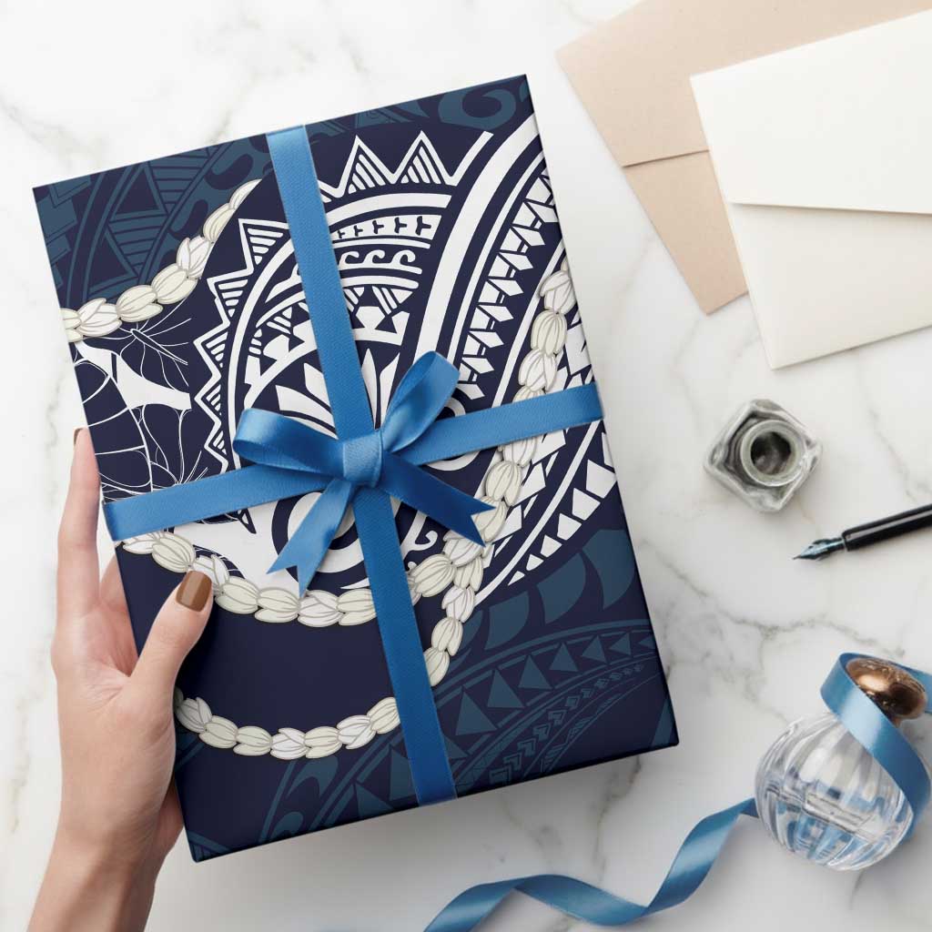Aloha Hawaii Kalo Pikake Lei Wrapping Paper Chest Tattoo Oxford Blue Hawaiian Pattern LT14 - Polynesian Pride