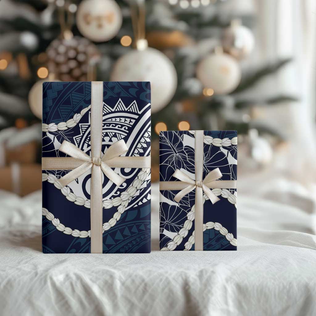 Aloha Hawaii Kalo Pikake Lei Wrapping Paper Chest Tattoo Oxford Blue Hawaiian Pattern LT14 - Polynesian Pride