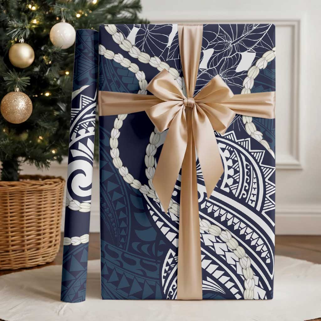 Aloha Hawaii Kalo Pikake Lei Wrapping Paper Chest Tattoo Oxford Blue Hawaiian Pattern LT14 - Polynesian Pride