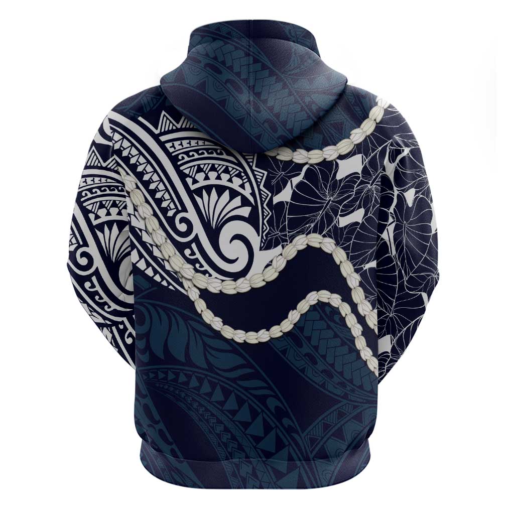 Aloha Hawaii Kalo Pikake Lei Zip Hoodie Chest Tattoo Oxford Blue Hawaiian Pattern LT14 - Polynesian Pride