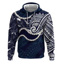 Aloha Hawaii Kalo Pikake Lei Zip Hoodie Chest Tattoo Oxford Blue Hawaiian Pattern LT14 Pullover Hoodie Oxford Blue - Polynesian Pride