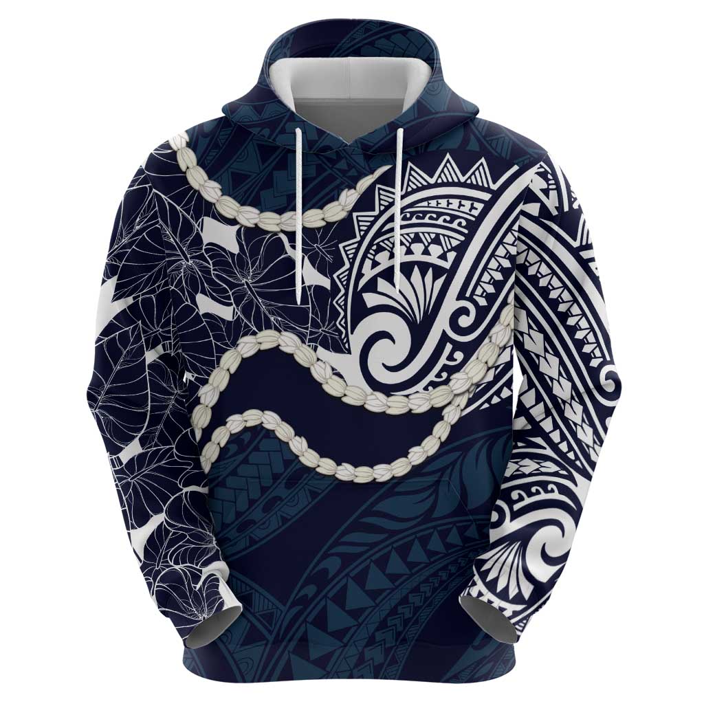 Aloha Hawaii Kalo Pikake Lei Zip Hoodie Chest Tattoo Oxford Blue Hawaiian Pattern LT14 - Polynesian Pride