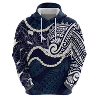 Aloha Hawaii Kalo Pikake Lei Zip Hoodie Chest Tattoo Oxford Blue Hawaiian Pattern LT14 - Polynesian Pride