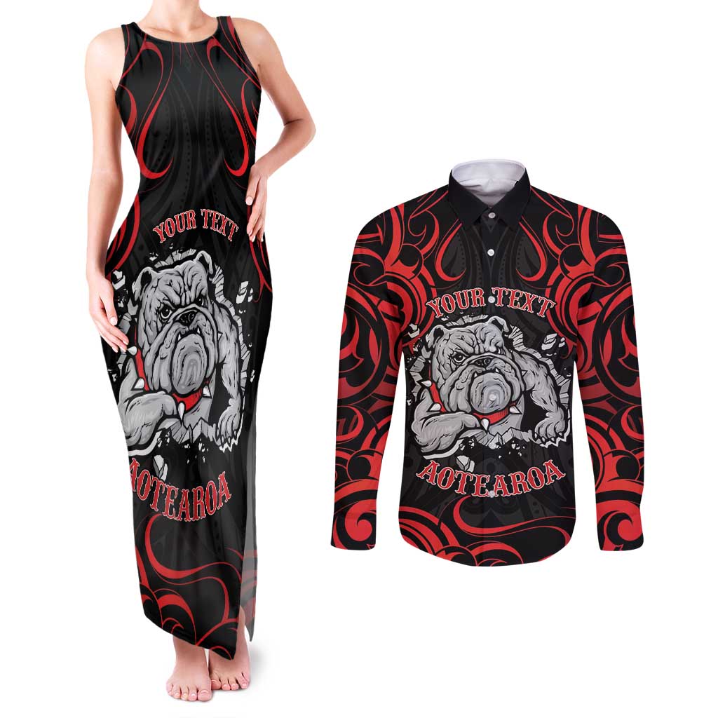 Personalised Aotearoa Bulldog Couples Matching Tank Maxi Dress and Long Sleeve Button Shirt NZ Maori Tattoo