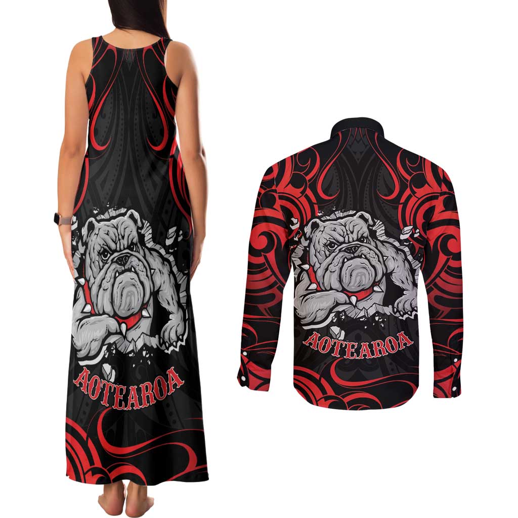 Personalised Aotearoa Bulldog Couples Matching Tank Maxi Dress and Long Sleeve Button Shirt NZ Maori Tattoo