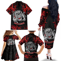 Personalised Aotearoa Bulldog Family Matching Off The Shoulder Long Sleeve Dress and Hawaiian Shirt NZ Maori Tattoo