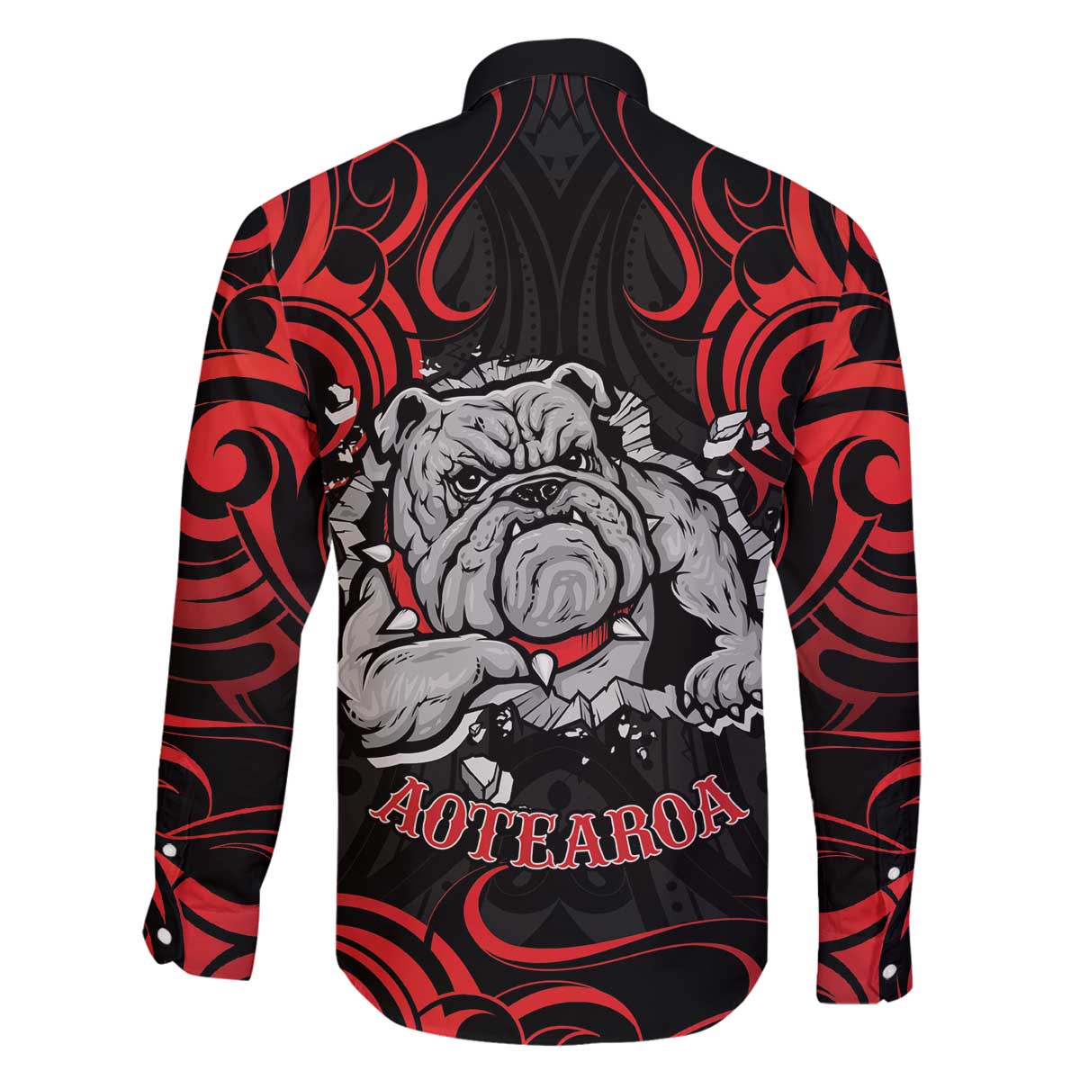 Personalised Aotearoa Bulldog Family Matching Off The Shoulder Long Sleeve Dress and Hawaiian Shirt NZ Maori Tattoo