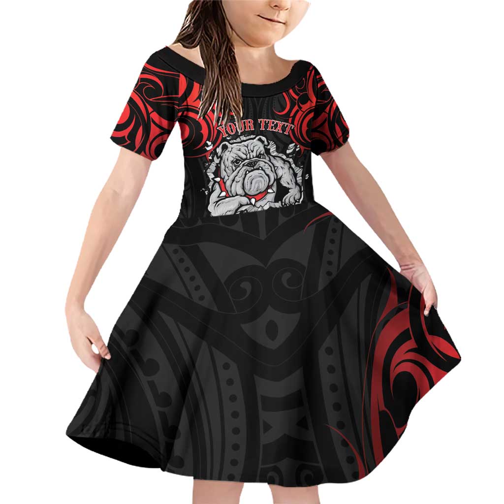 Personalised Aotearoa Bulldog Family Matching Off Shoulder Short Dress and Hawaiian Shirt NZ Maori Tattoo