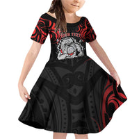 Personalised Aotearoa Bulldog Family Matching Off Shoulder Short Dress and Hawaiian Shirt NZ Maori Tattoo